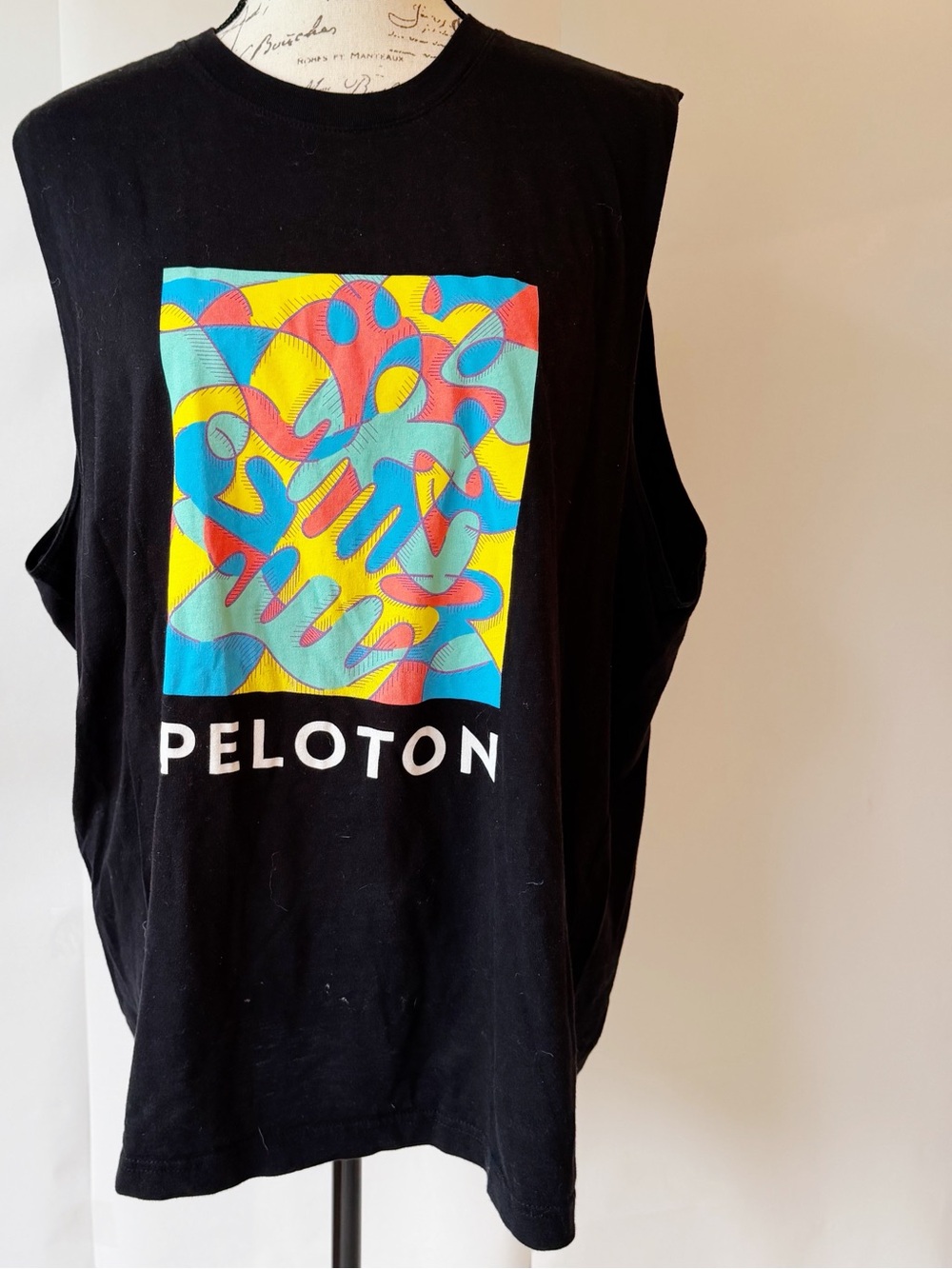 Peloton Black Tank with Vibrant Multicolor Abstract Panel XL